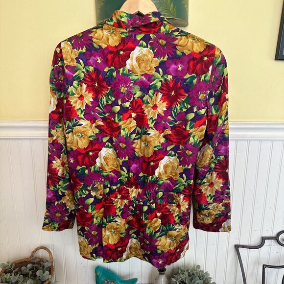 Talbots 8 Vintage Silk Blazer pink red floral flowers one button - Picture 2 of 9